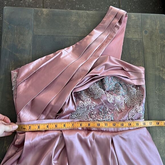 Satin One Shoulder Maxi embellished sequin gown weeding formal Dress large - Picture 9 of 14